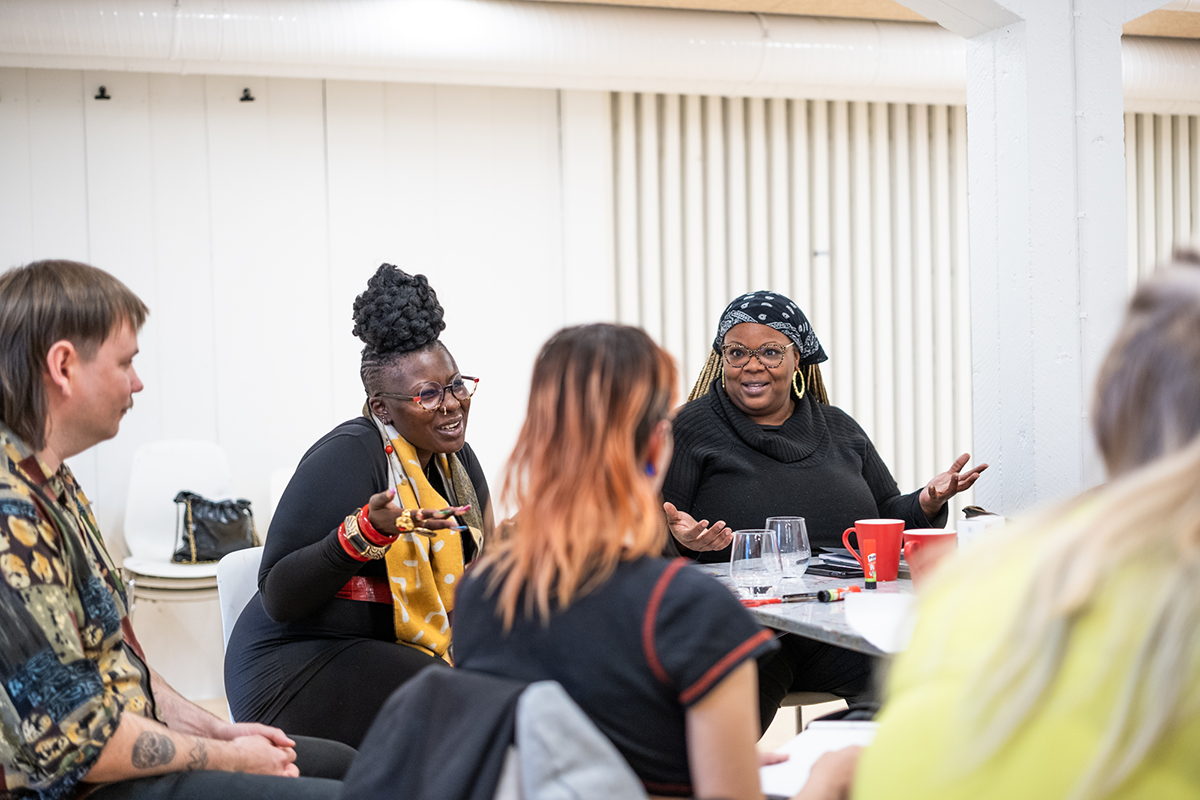 Mobilizing Citizenship workshop by Chire Regans and Loni Johnson, Things We Hold Sacred, autumn 2023. Photo: Kunsthall Stavanger / Helle Navratil.
