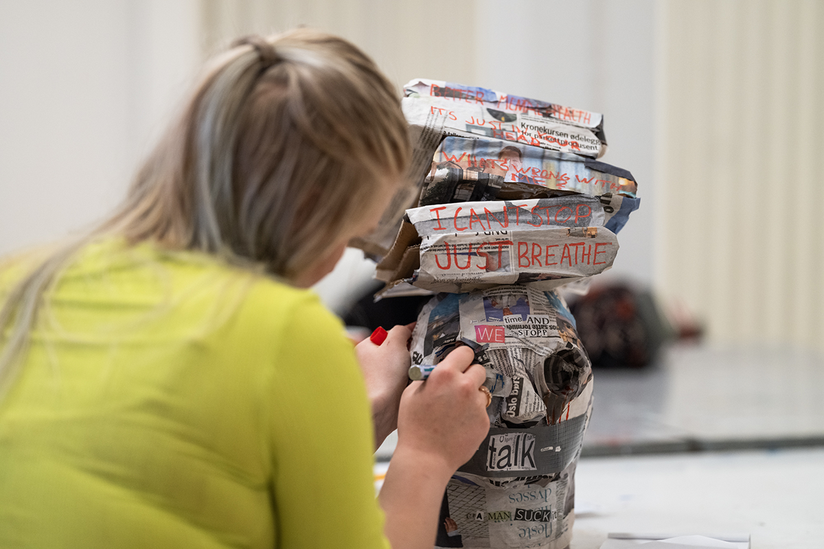 Mobilizing Citizenship workshop by Chire Regans and Loni Johnson, Things We Hold Sacred, autumn 2023. Photos: Helle Navratil / Kunsthall Stavanger