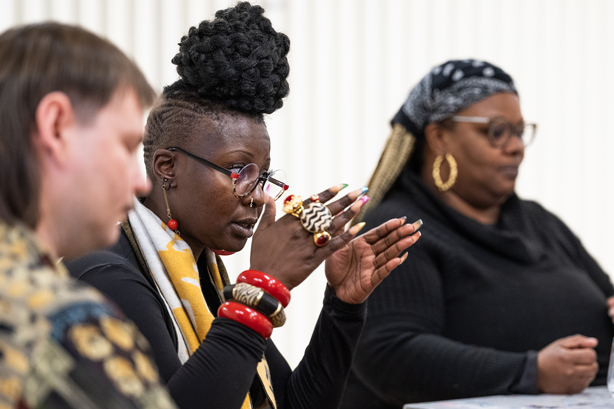 Mobilizing Citizenship workshop by Loni Johnson, Things We Hold Sacred, autumn 2023. Photo: Kunsthall Stavanger / Helle Navratil.