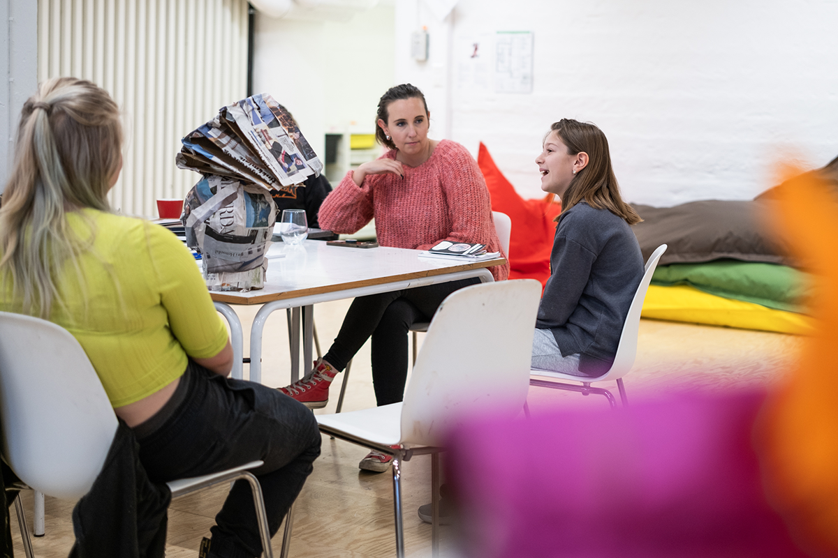 Mobilizing Citizenship workshop by Chire Regans and Loni Johnson, Things We Hold Sacred, autumn 2023. Trine in the middle. Photos: Helle Navratil / Kunsthall Stavanger.